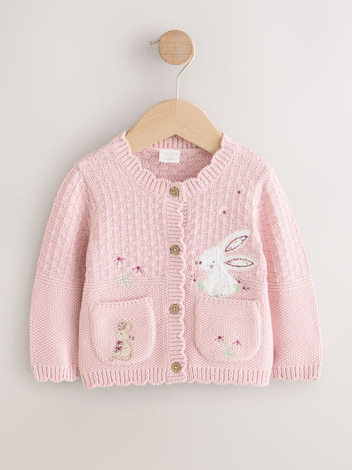 Dsiney Kidz - Pink Embroidered Bunny Knitted Baby Cardigan (0mths-3yrs) image 1