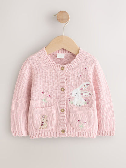 Dsiney Kidz - Pink Embroidered Bunny Knitted Baby Cardigan (0mths-3yrs) image 1