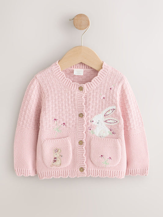 Dsiney Kidz - Pink Embroidered Bunny Knitted Baby Cardigan (0mths-3yrs) image 1