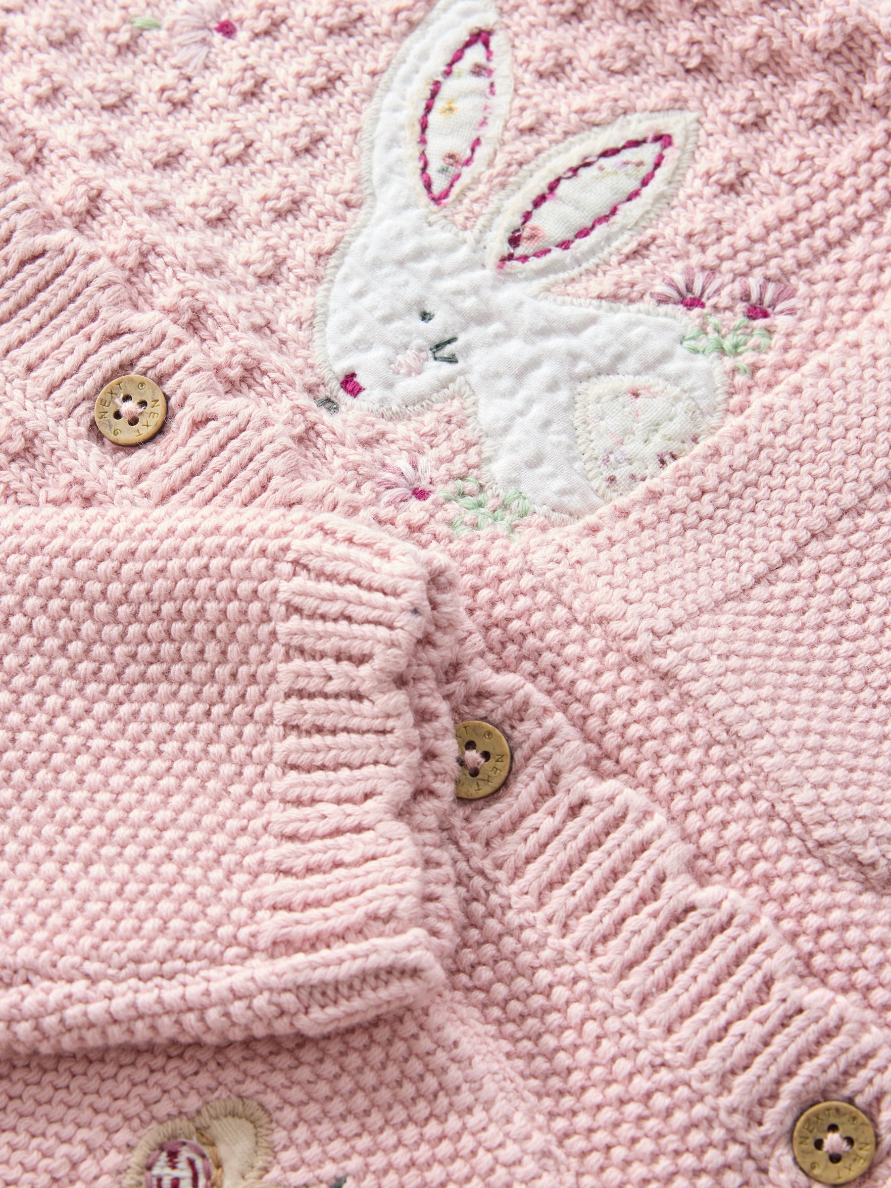 Dsiney Kidz - Pink Embroidered Bunny Knitted Baby Cardigan (0mths-3yrs) image 4