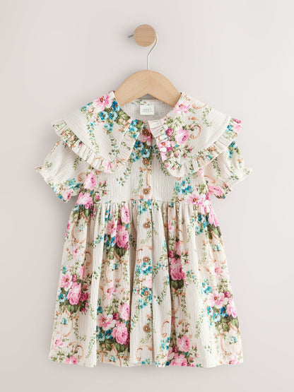 Cream Short Sleeve Collar Dress (3mths-7yrs) image 5