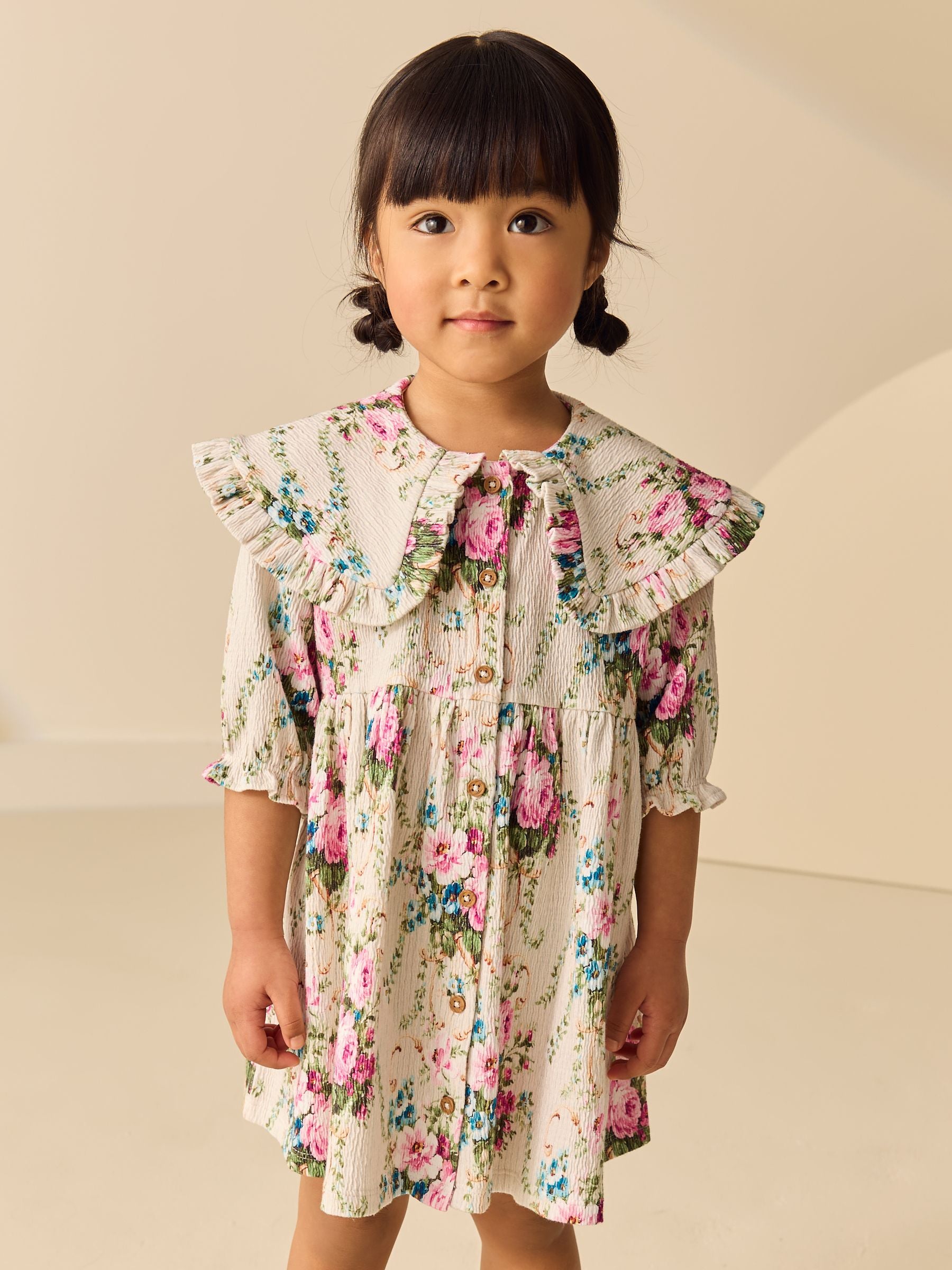 Cream Short Sleeve Collar Dress (3mths-7yrs) image 1