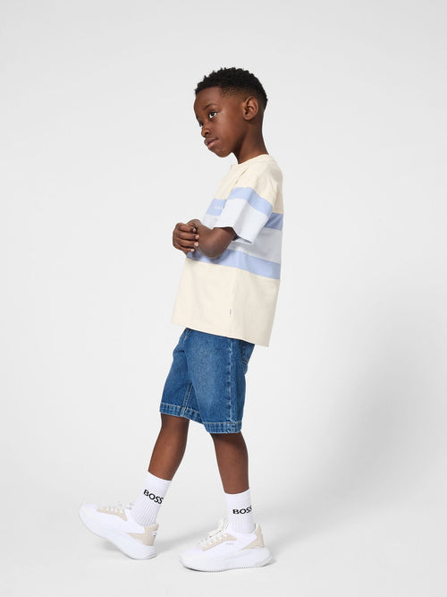 BOSS Cream Logo Stripe Short Sleeve T-Shirt image 1