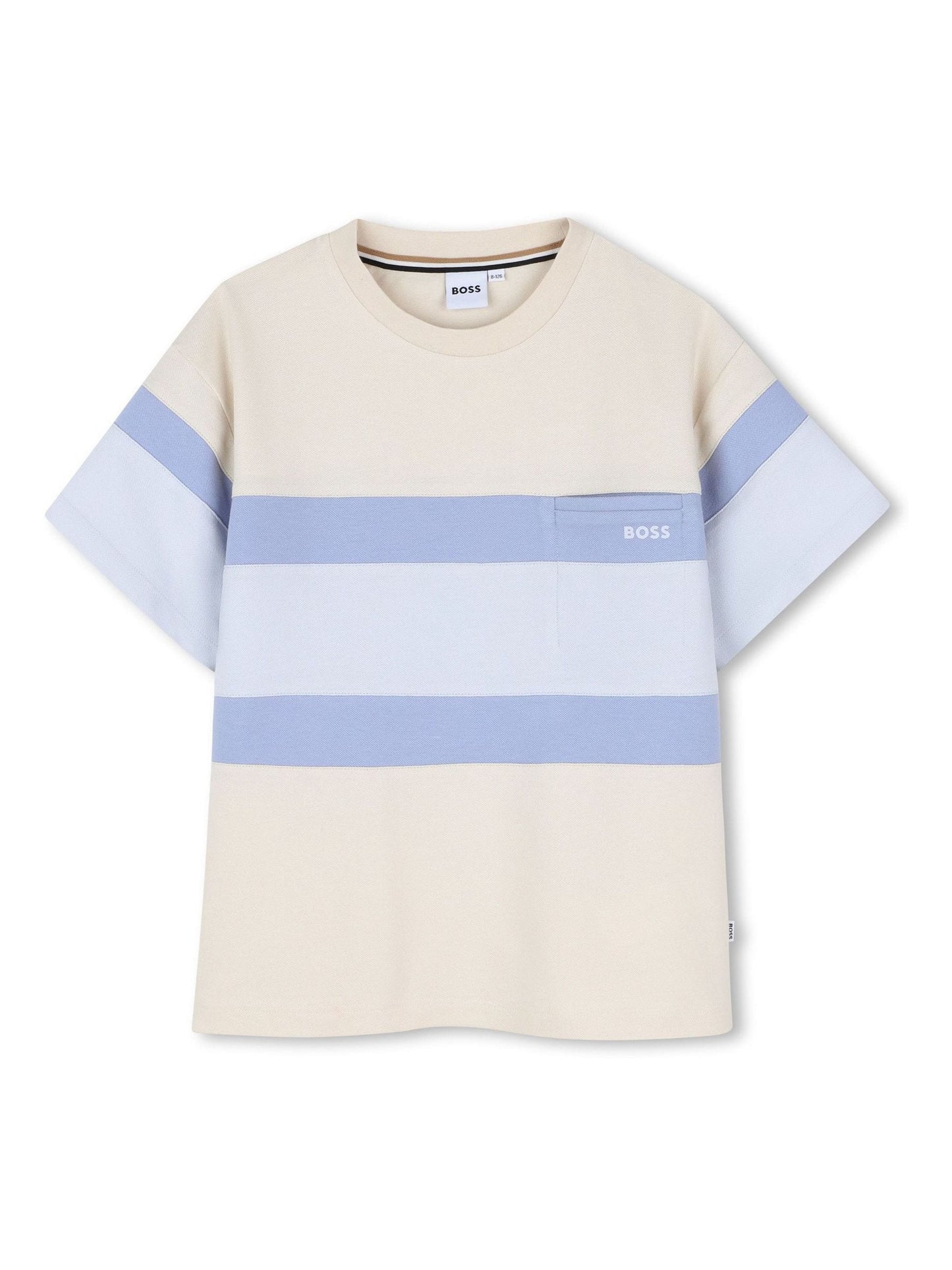 BOSS Cream Logo Stripe Short Sleeve T-Shirt image 2