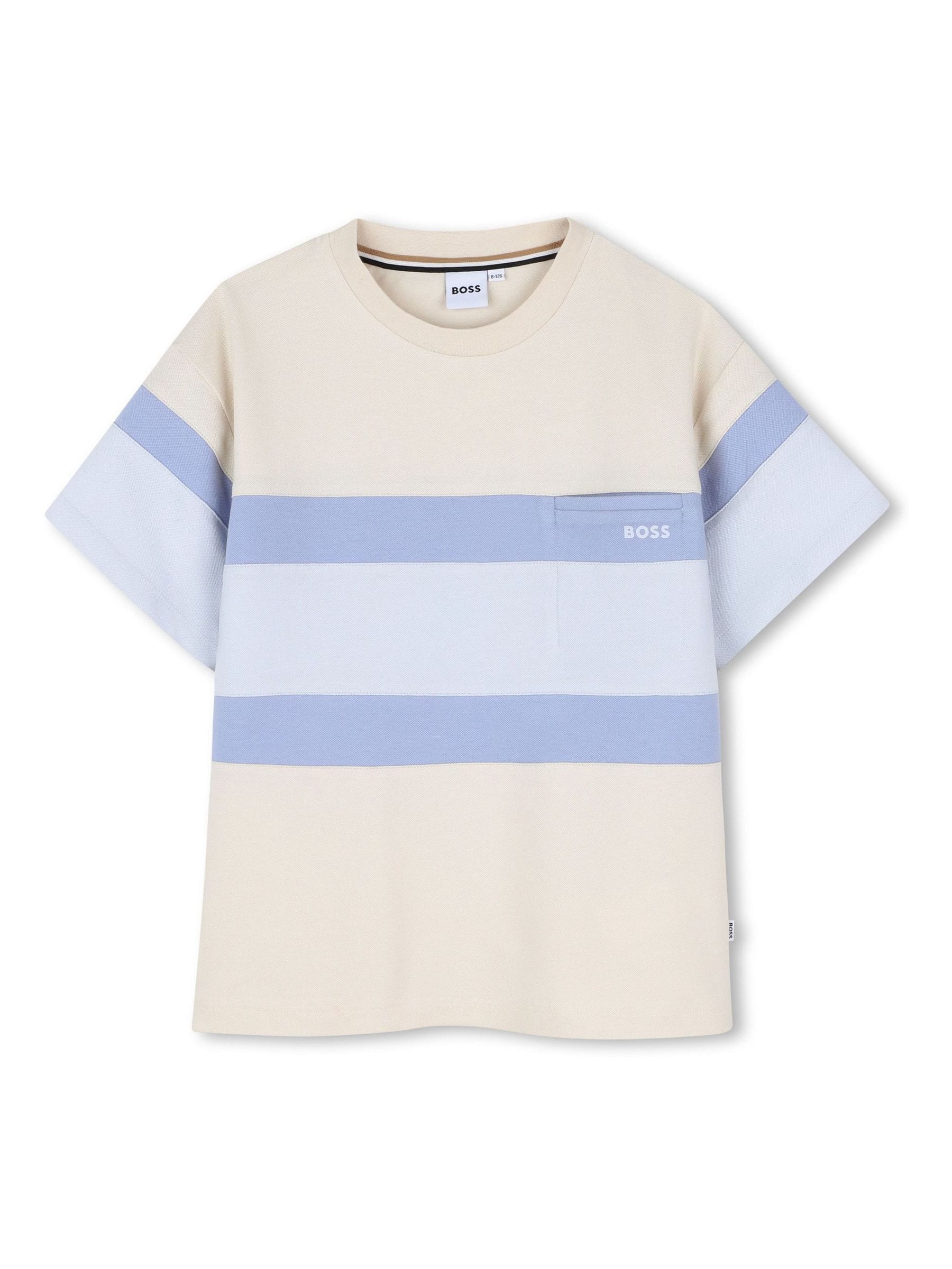 BOSS Cream Logo Stripe Short Sleeve T-Shirt image 2