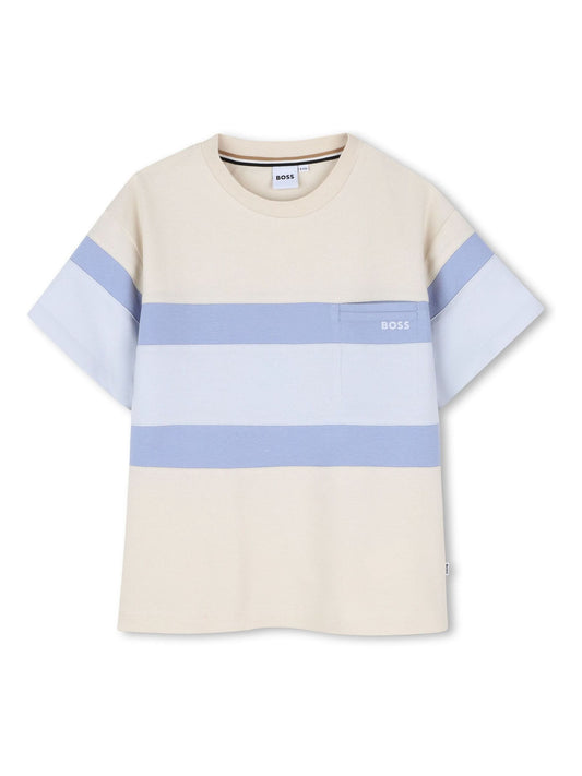 BOSS Cream Logo Stripe Short Sleeve T-Shirt image 2
