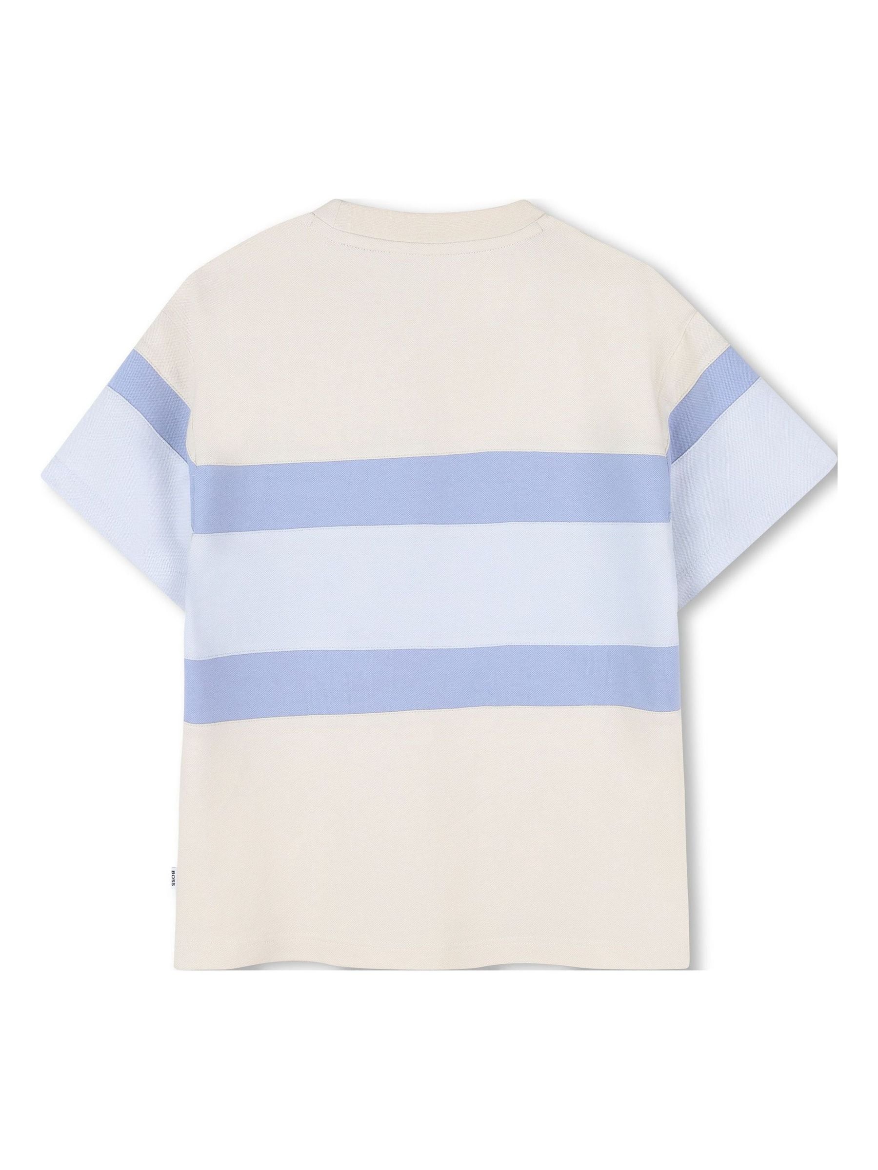 BOSS Cream Logo Stripe Short Sleeve T-Shirt image 3