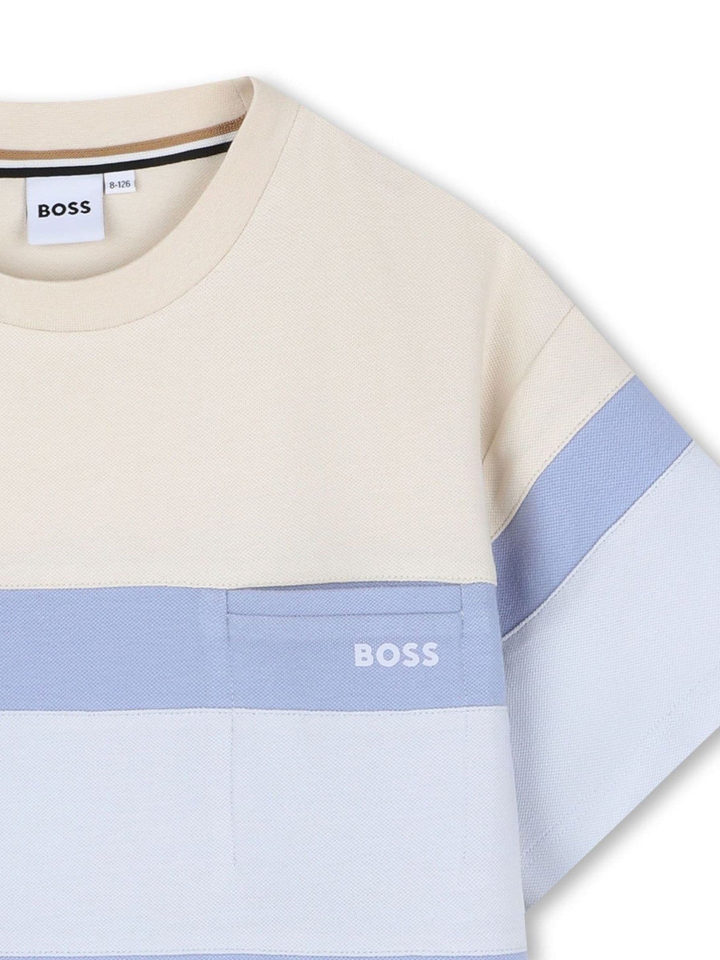 BOSS Cream Logo Stripe Short Sleeve T-Shirt image 4