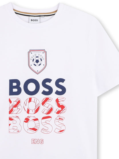 BOSS White World Cup Logo Short Sleeve Crew Neck T-Shirt image 3