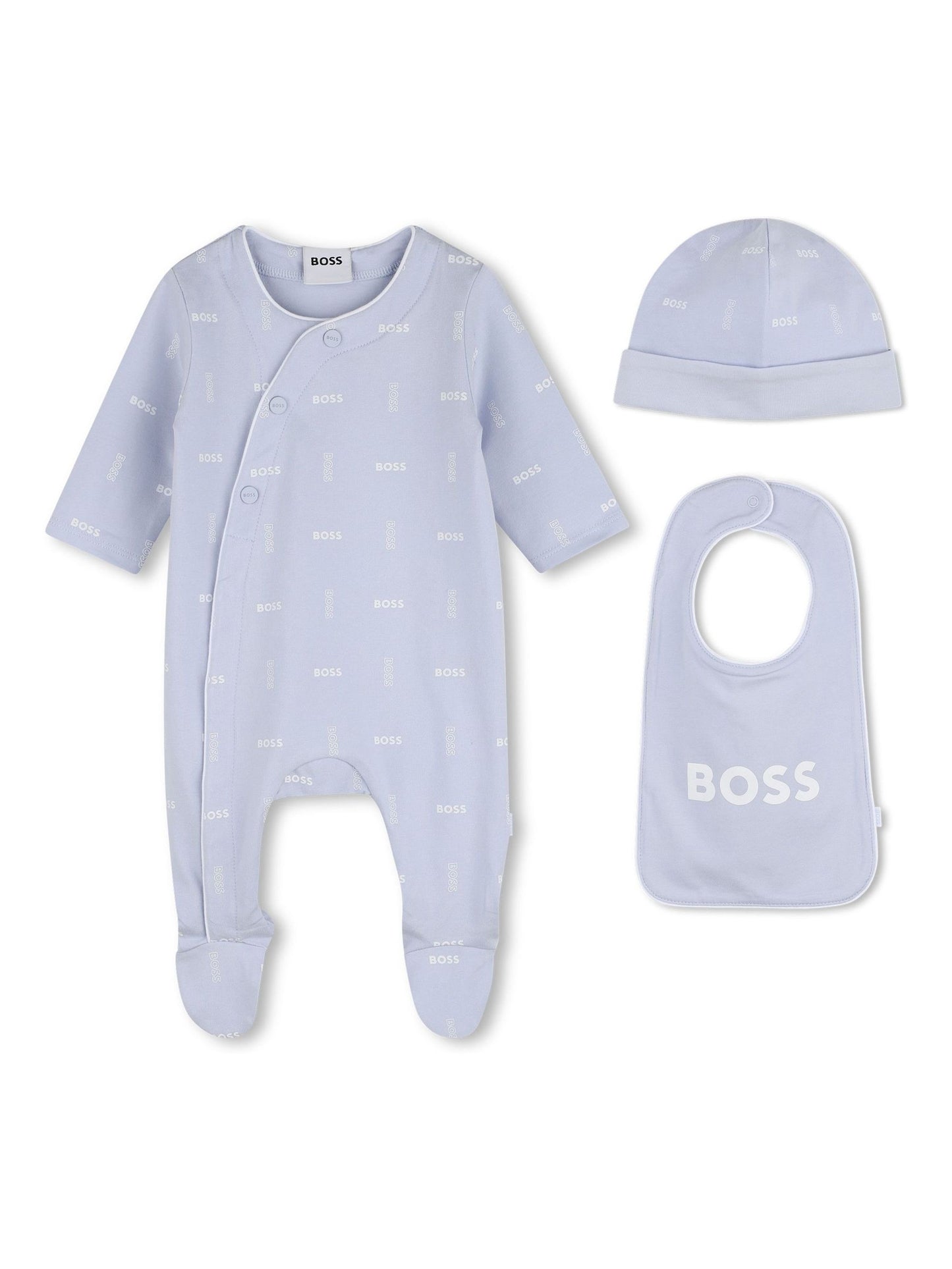 BOSS Blue Baby Pyjama, Bib and Hat Set image 1