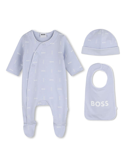 BOSS Blue Baby Pyjama, Bib and Hat Set image 1