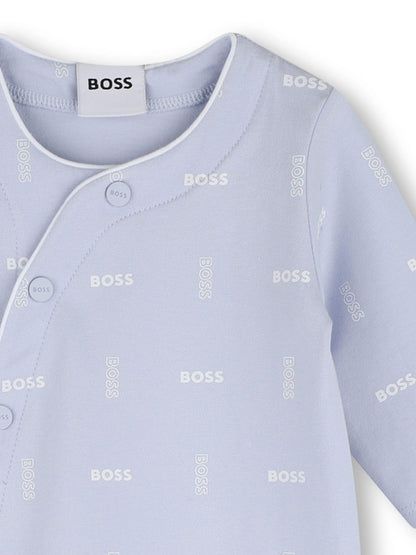 BOSS Blue Baby Pyjama, Bib and Hat Set image 2