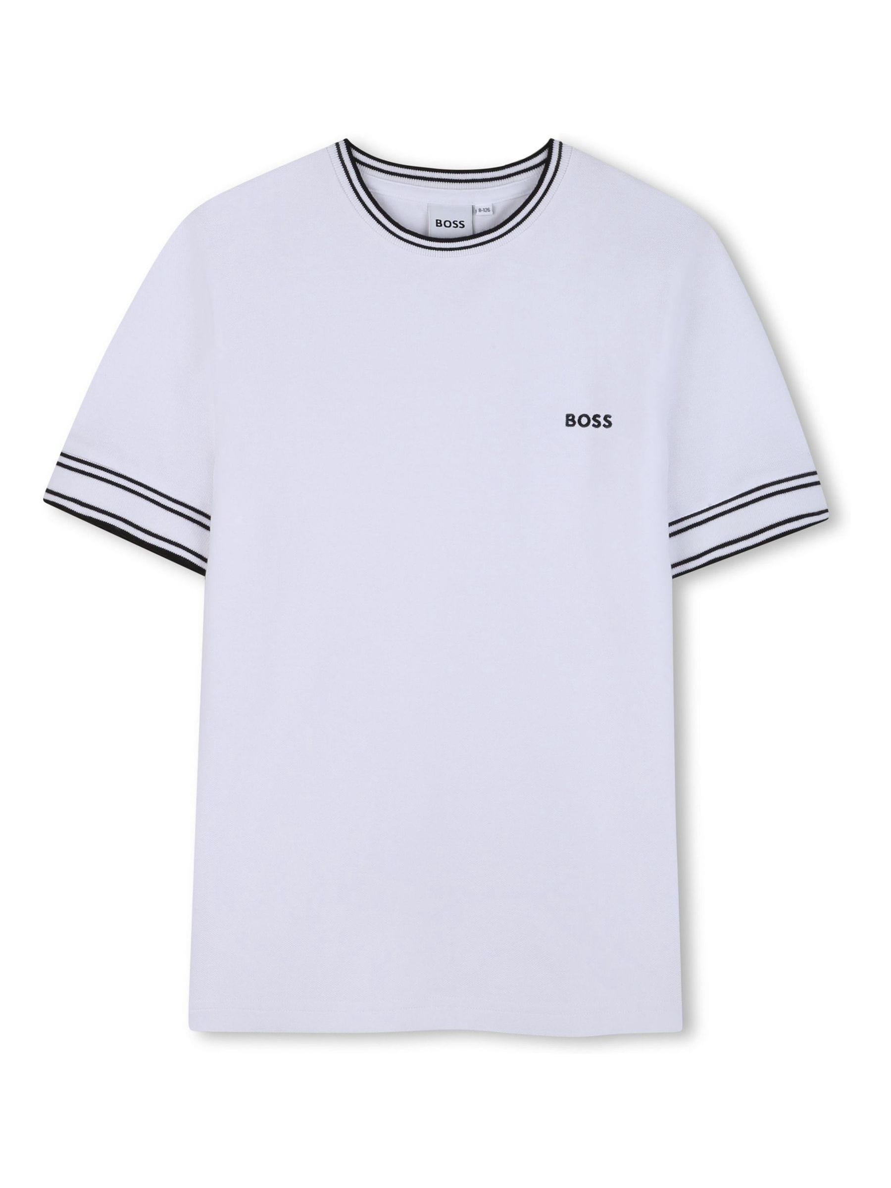 BOSS White Logo Short Sleeve Stripe T-Shirt image 1
