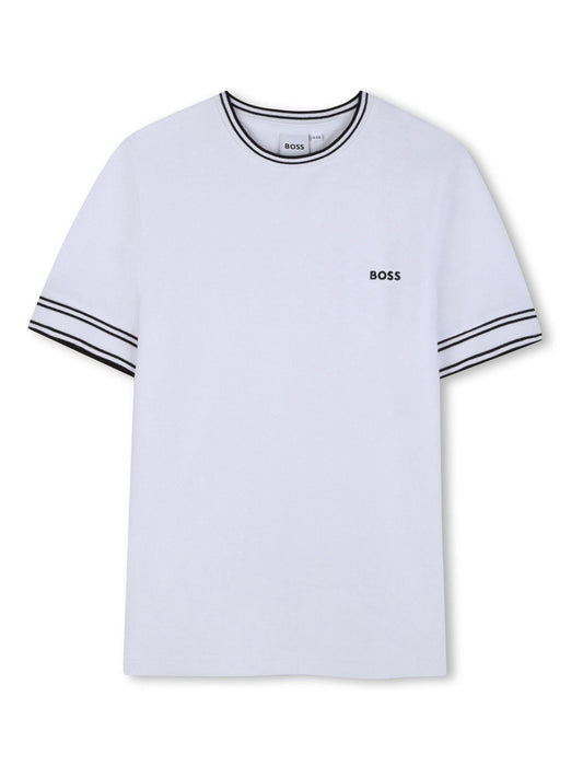 BOSS White Logo Short Sleeve Stripe T-Shirt image 1