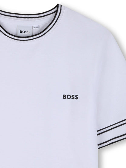 BOSS White Logo Short Sleeve Stripe T-Shirt image 3