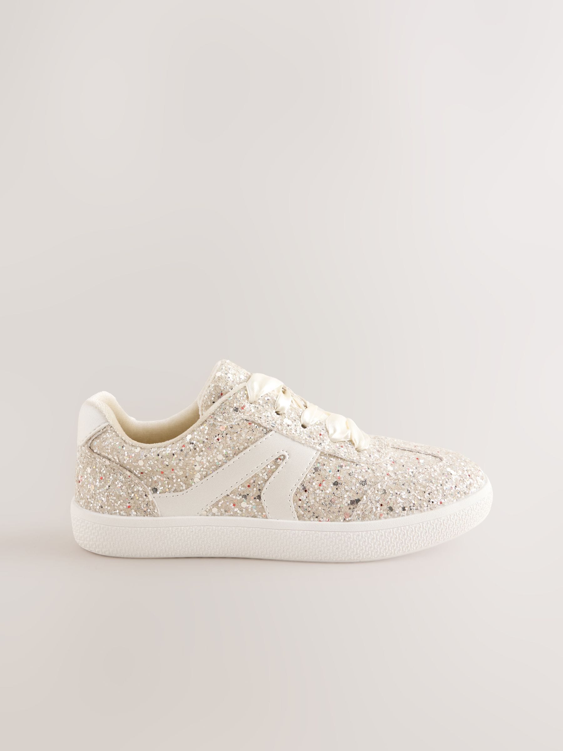 Ivory Glitter Wide Fit (G) Retro Trainers image 2