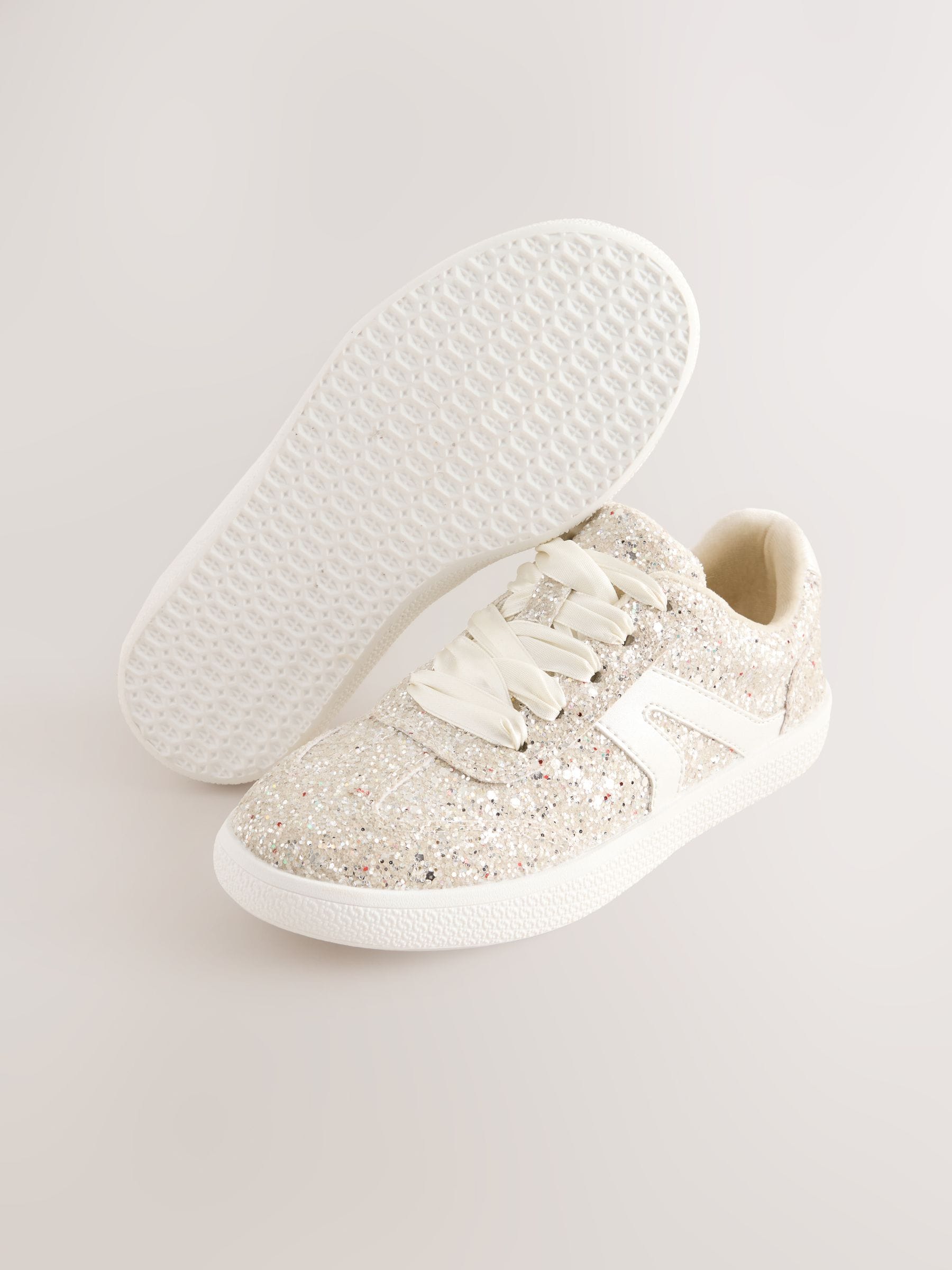 Ivory Glitter Wide Fit (G) Retro Trainers image 3