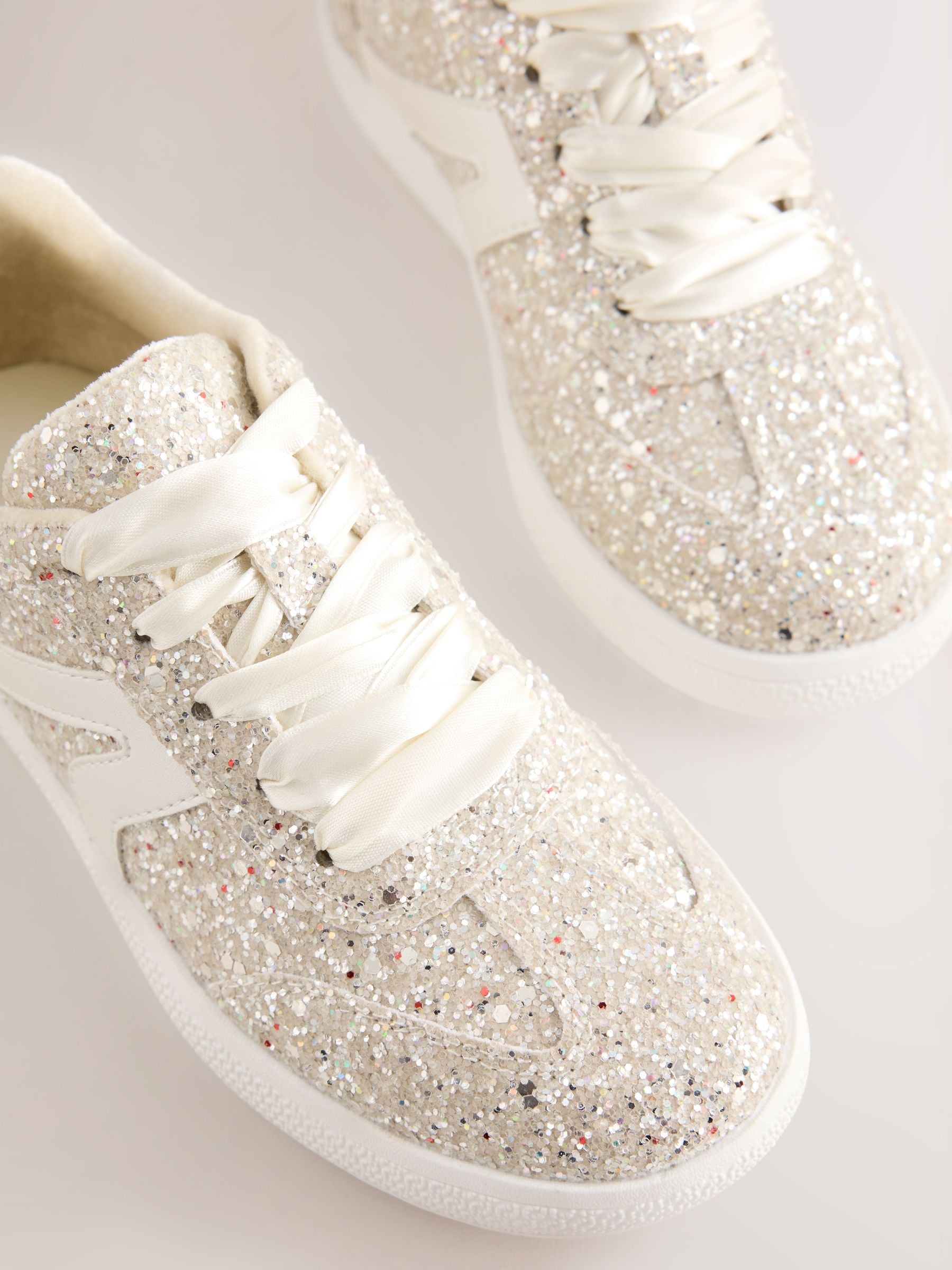 Ivory Glitter Wide Fit (G) Retro Trainers image 4