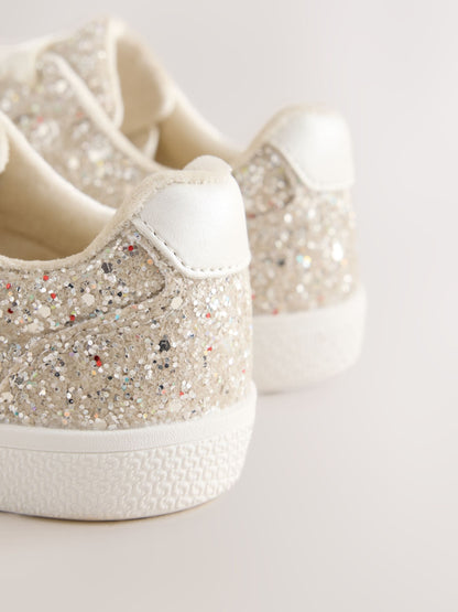 Ivory Glitter Wide Fit (G) Retro Trainers image 5