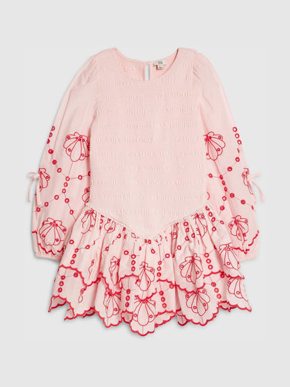 River Island Pink Long Sleeve Embroidered Shirred Dress image 1