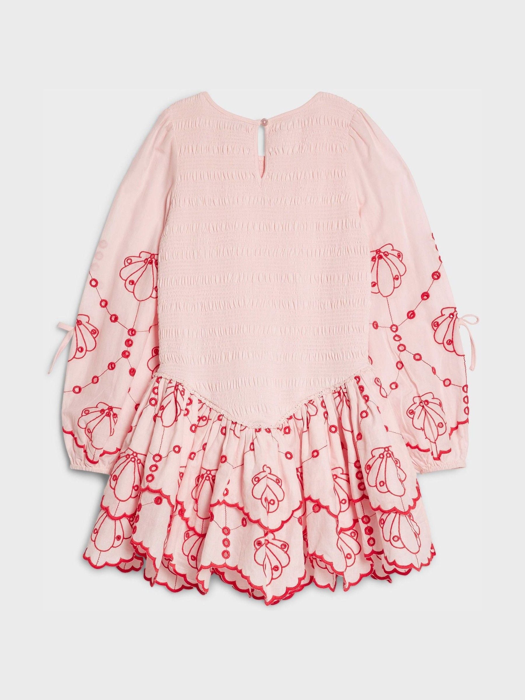 River Island Pink Long Sleeve Embroidered Shirred Dress image 2