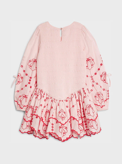 River Island Pink Long Sleeve Embroidered Shirred Dress image 2