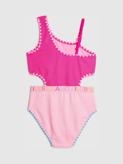Dsiney Kidz - River Island Pink Asymmetric Textured Logo Swimsuit image 2