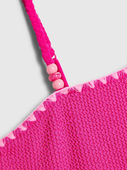 Dsiney Kidz - River Island Pink Asymmetric Textured Logo Swimsuit image 3