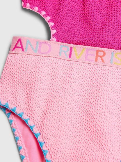 Dsiney Kidz - River Island Pink Asymmetric Textured Logo Swimsuit image 4