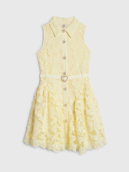 River Island Yellow Bow Lace Belted Prom Dress image 1