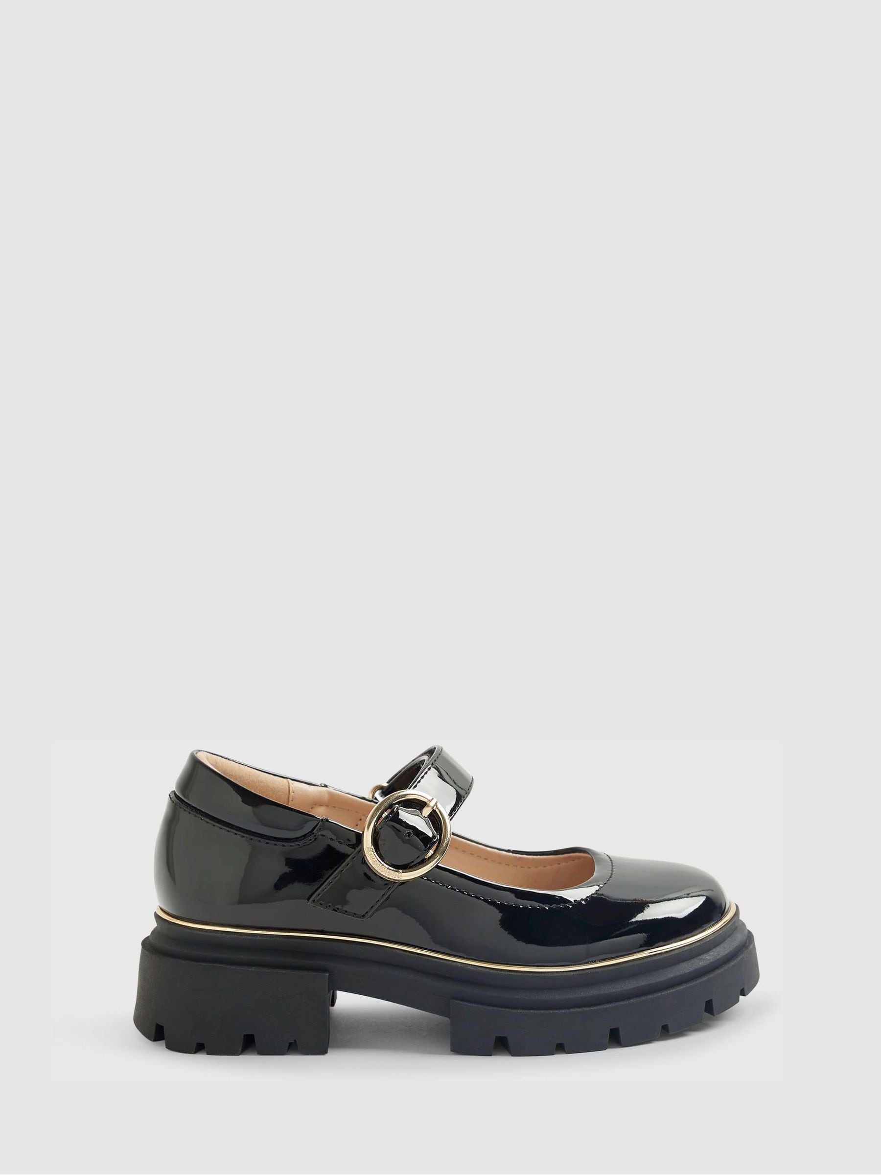 River Island Black Patent Platform Mary Jane School Shoes image 1