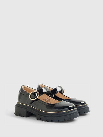 River Island Black Patent Platform Mary Jane School Shoes image 2