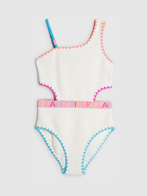 Dsiney Kidz - River Island White Asymmetric Textured Logo Swimsuit image 1