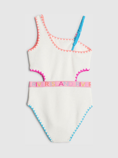 Dsiney Kidz - River Island White Asymmetric Textured Logo Swimsuit image 2
