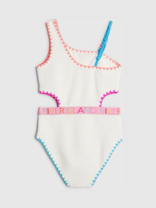 Dsiney Kidz - River Island White Asymmetric Textured Logo Swimsuit image 2