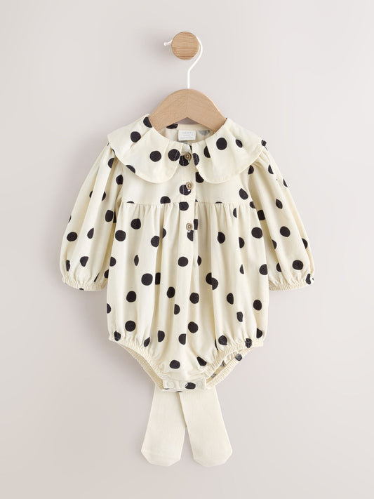 Monochrome Spot Baby Romper And Tights 2 Piece Set (0mths-2yrs) - image 1