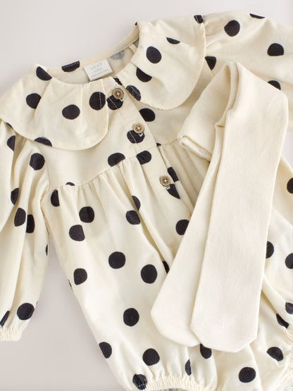 Monochrome Spot Baby Romper And Tights 2 Piece Set (0mths-2yrs) - image 5