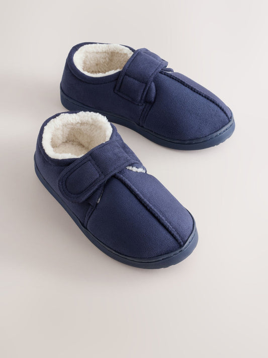 Navy Warm Lined Touch Fastening Cupsole Slippers - image 1