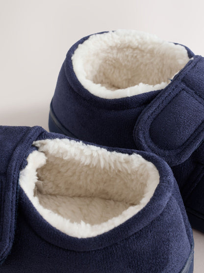 Navy Warm Lined Touch Fastening Cupsole Slippers - image 3
