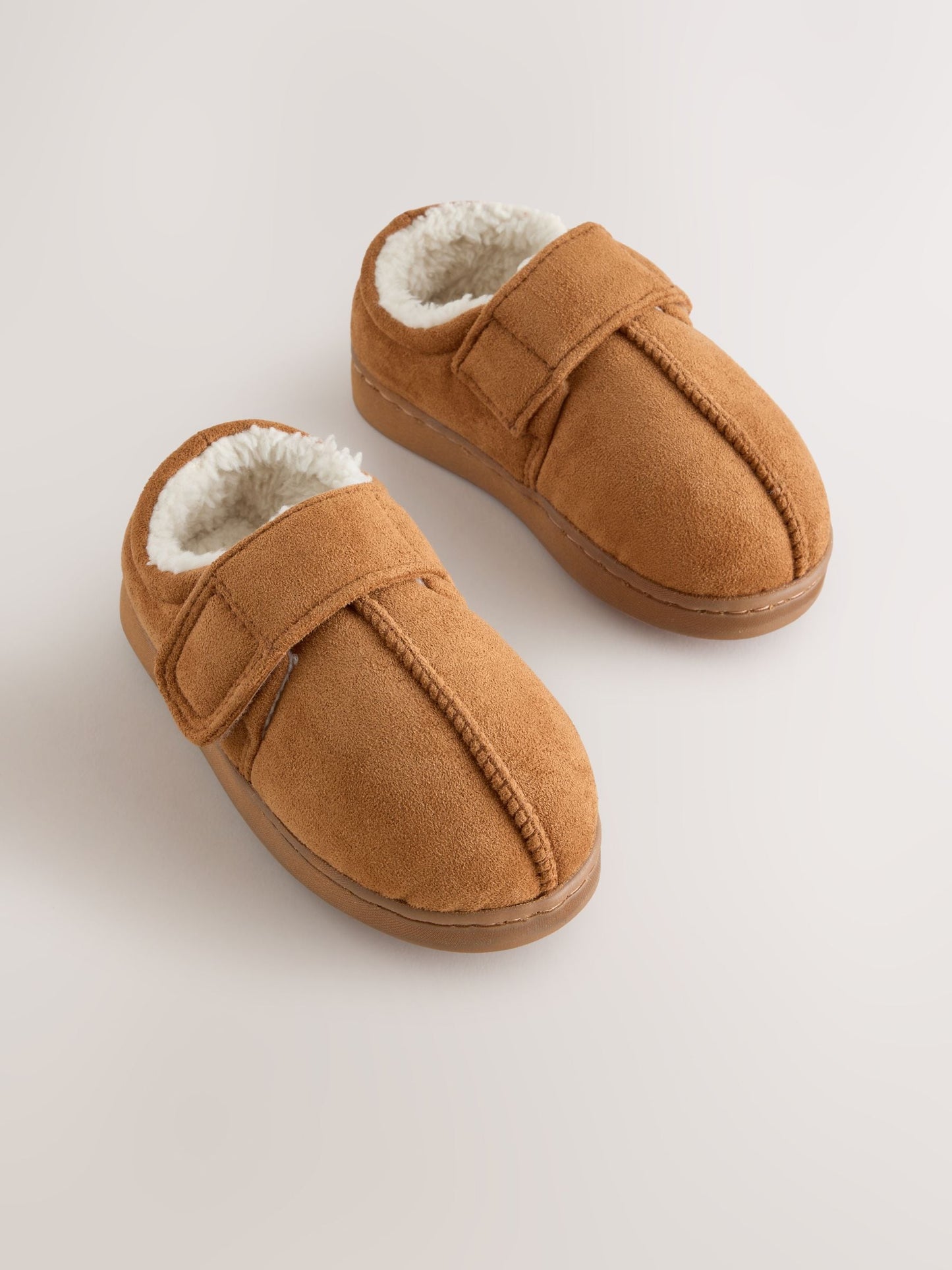 Tan Brown Warm Lined Touch Fastening Cupsole Slippers image 1