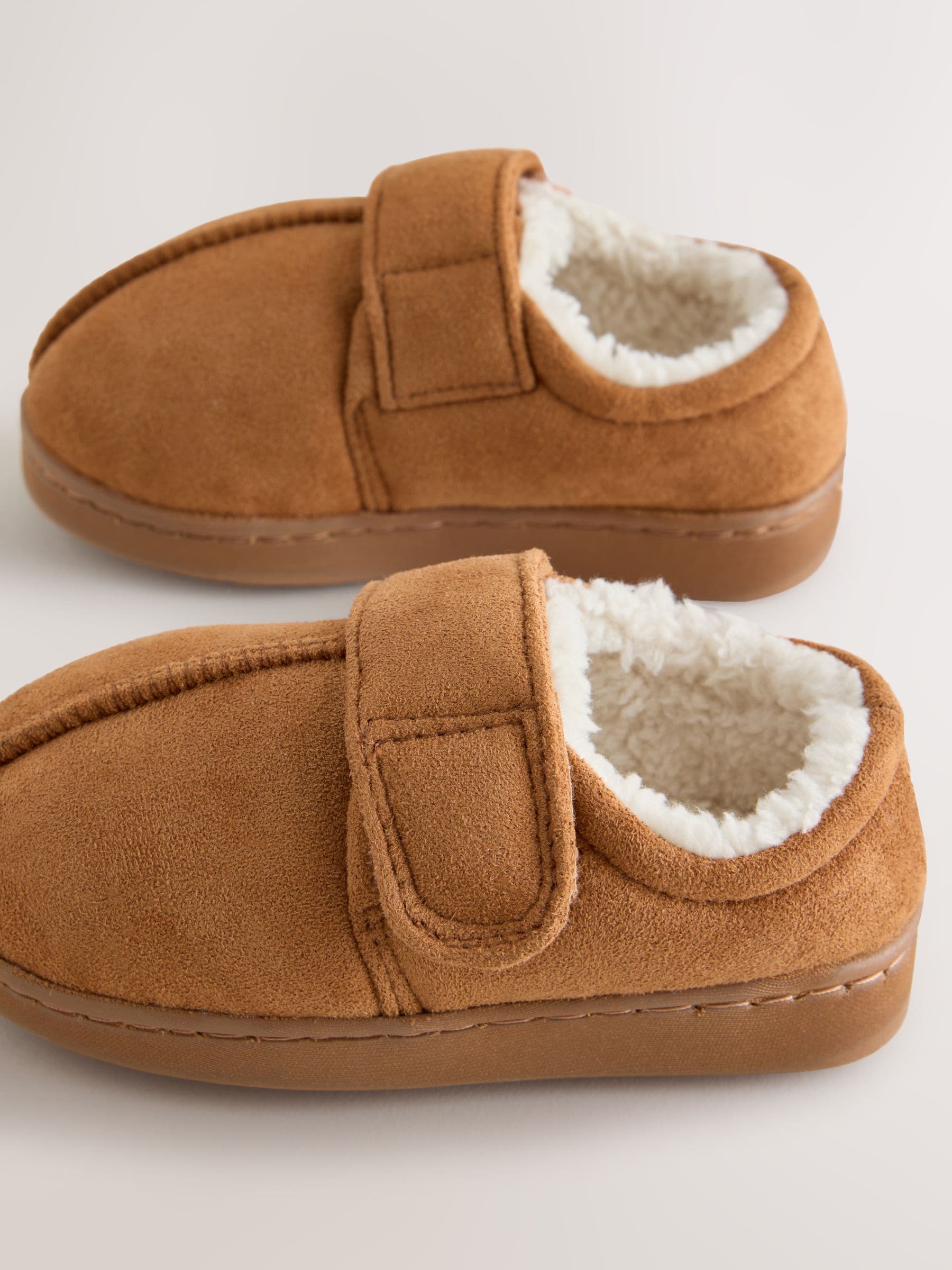 Tan Brown Warm Lined Touch Fastening Cupsole Slippers image 3