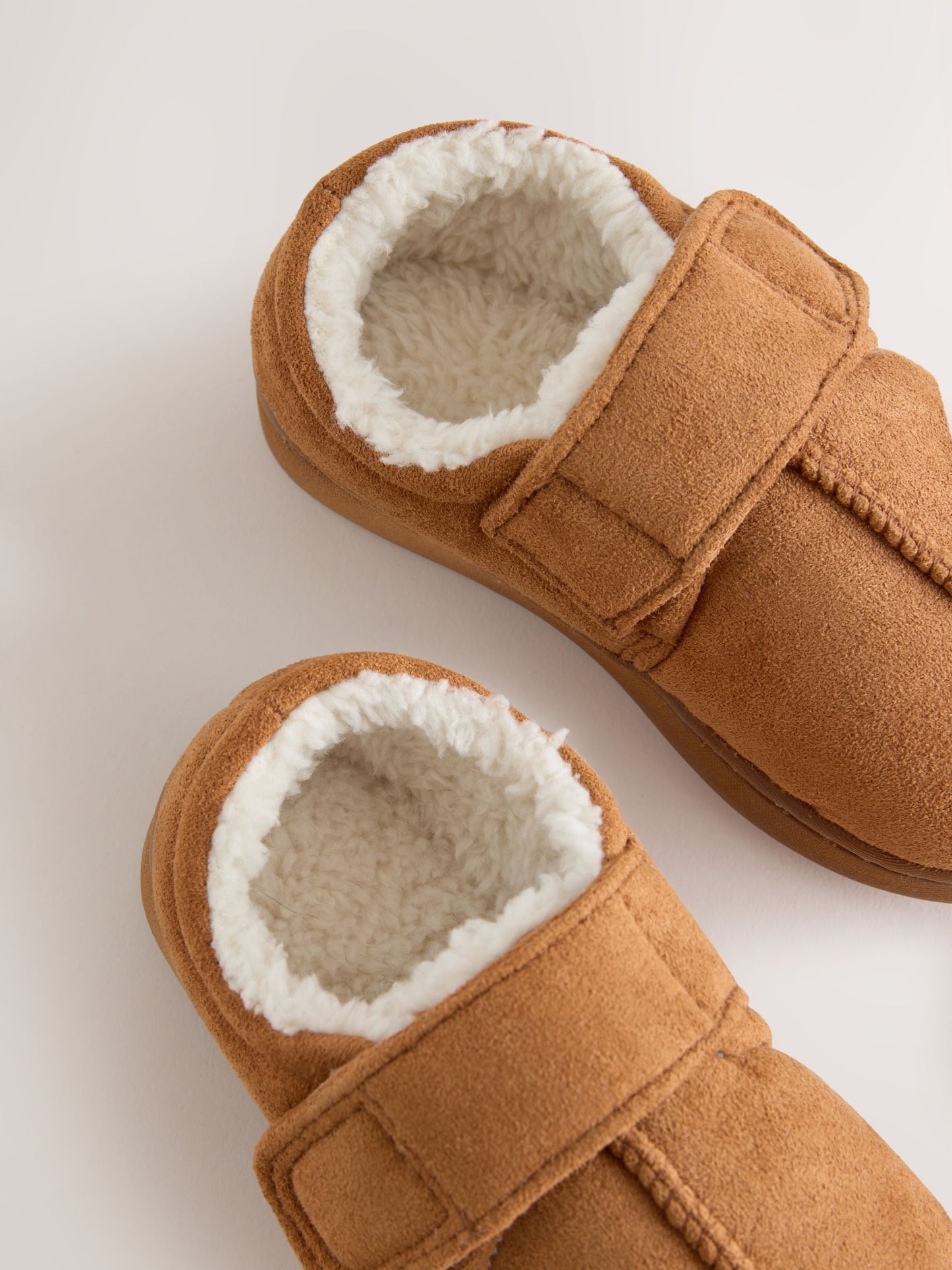 Tan Brown Warm Lined Touch Fastening Cupsole Slippers image 4