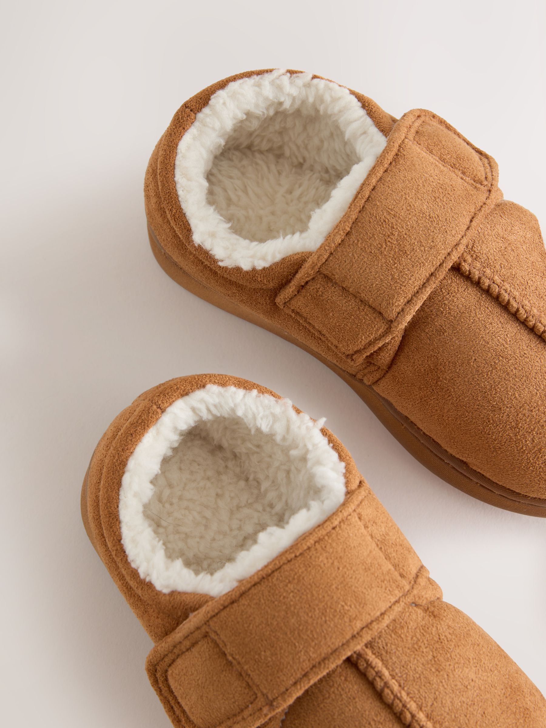 Tan Brown Warm Lined Touch Fastening Cupsole Slippers image 4