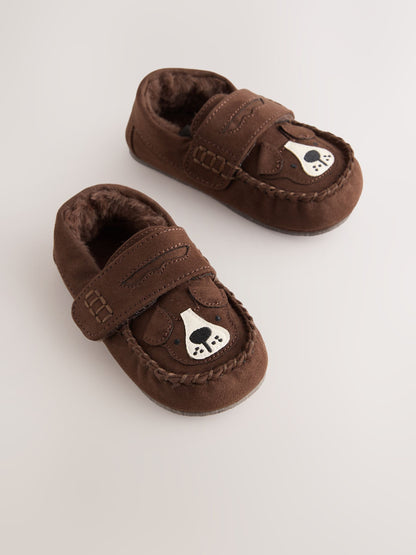 Dsiney Kidz - Brown Dog Touch Fastening Moccasin Slippers image 1