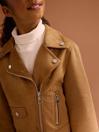 Dsiney Kidz - Lipsy Tan Brown Suedette Biker Jacket (5-16yrs) image 2