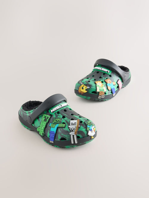 Black/Green Minecraft Warm Lined Slipper Clogs image 1