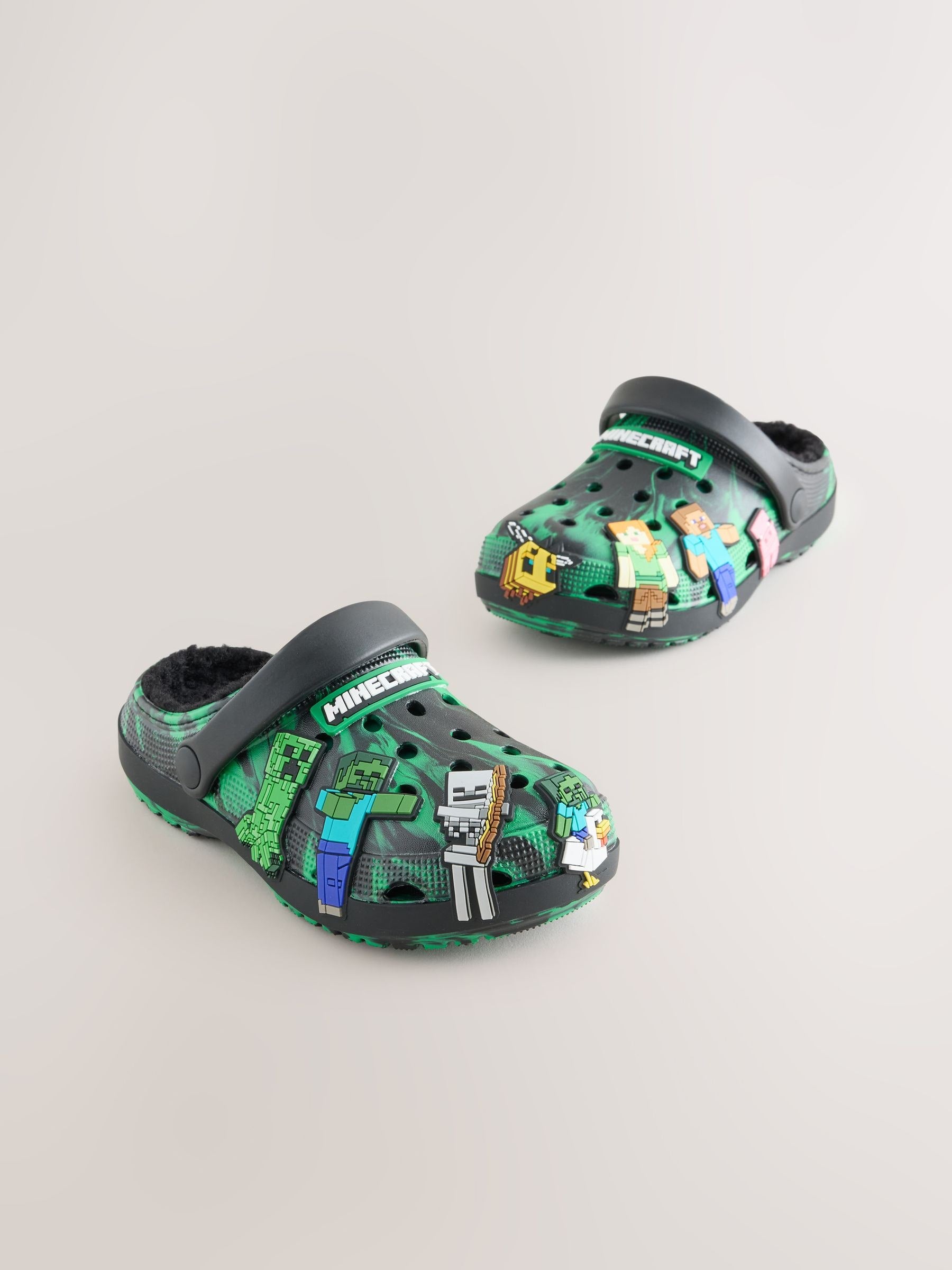 Black/Green Minecraft Warm Lined Slipper Clogs image 1