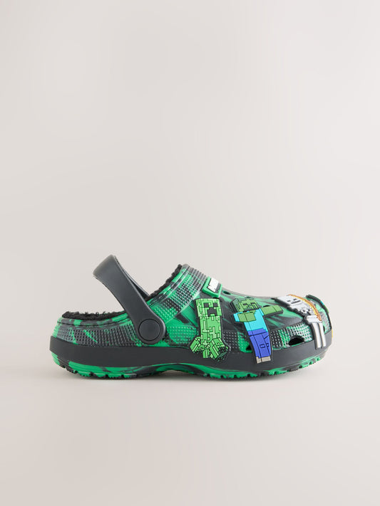 Black/Green Minecraft Warm Lined Slipper Clogs image 2