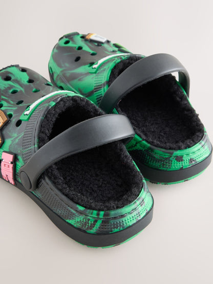 Black/Green Minecraft Warm Lined Slipper Clogs image 3