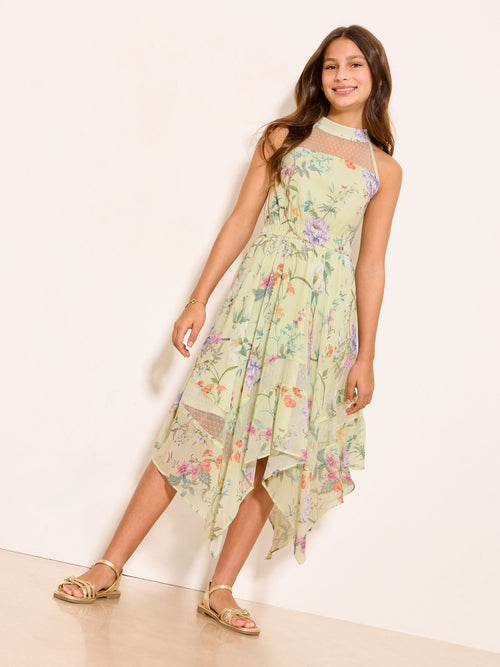 Dsiney Kidz - Lipsy Green Floral Lace Hanky Hem Occasion Dress (5-16yrs) image 1